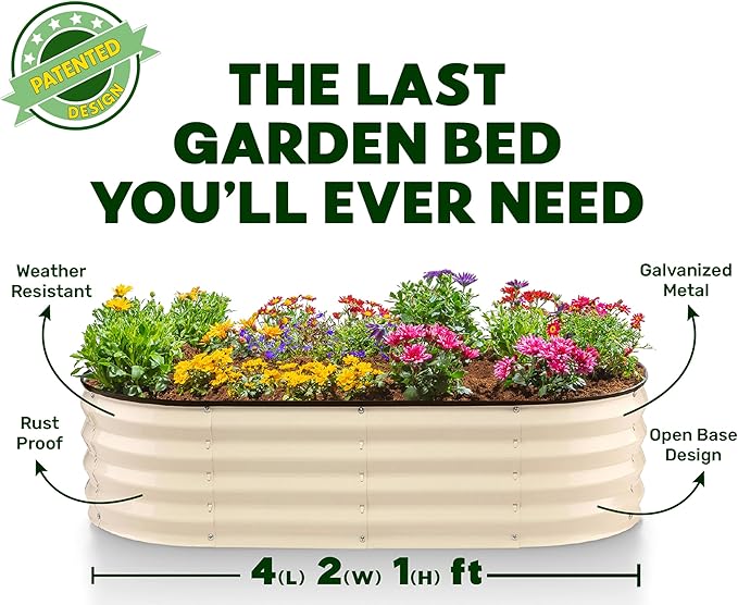 Galvanized Raised Garden Beds Outdoor // 4×2×1 ft (2-Pack) Planter Raised Beds for Gardening, Vegetables, Flowers // Large Metal Garden Box (White) // Patented Tool-Free Design