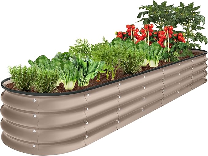 Best Choice Products 8x2x1ft Outdoor Metal Raised Garden Bed, Oval Deep Root Planter Box for Vegetables, Flowers, Herbs, and Succulents w/ 108 Gallon Capacity - Taupe