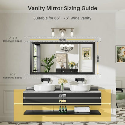 Briivue 60x30 Inch Black Bathroom Mirror - Image 2