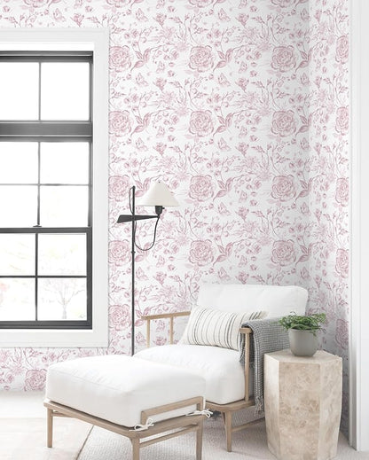 Yasinet Pink Floral Wallpaper Boho Peel and Stick Wallpaper Pink and White - Image 7