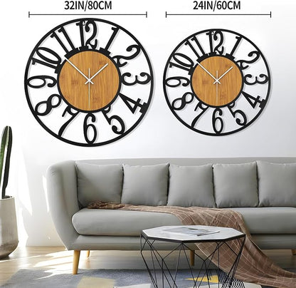 LEIKE Large Wall Clocks, Non Ticking, Battery Operated Rustic Round Modern Big - Image 3