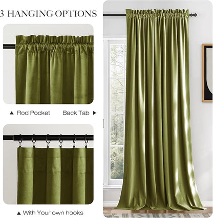 NICETOWN Moss Green Velvet Drapes 120 inch Long - Image 6