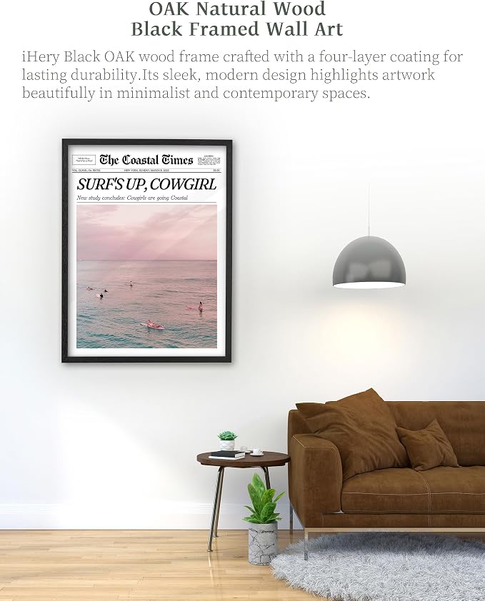 iHery Premium Natural Black OAK Wood 12x16in Surf’s Up Coastal Cowgirl Trendy - Image 2