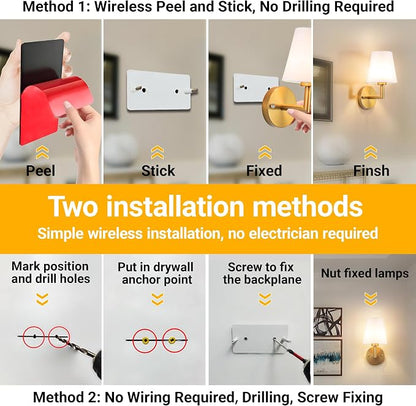 Vimhou Peel and Stick Wall Sconces, Stick On Wall Sconce Set of 2, Battery - Image 3