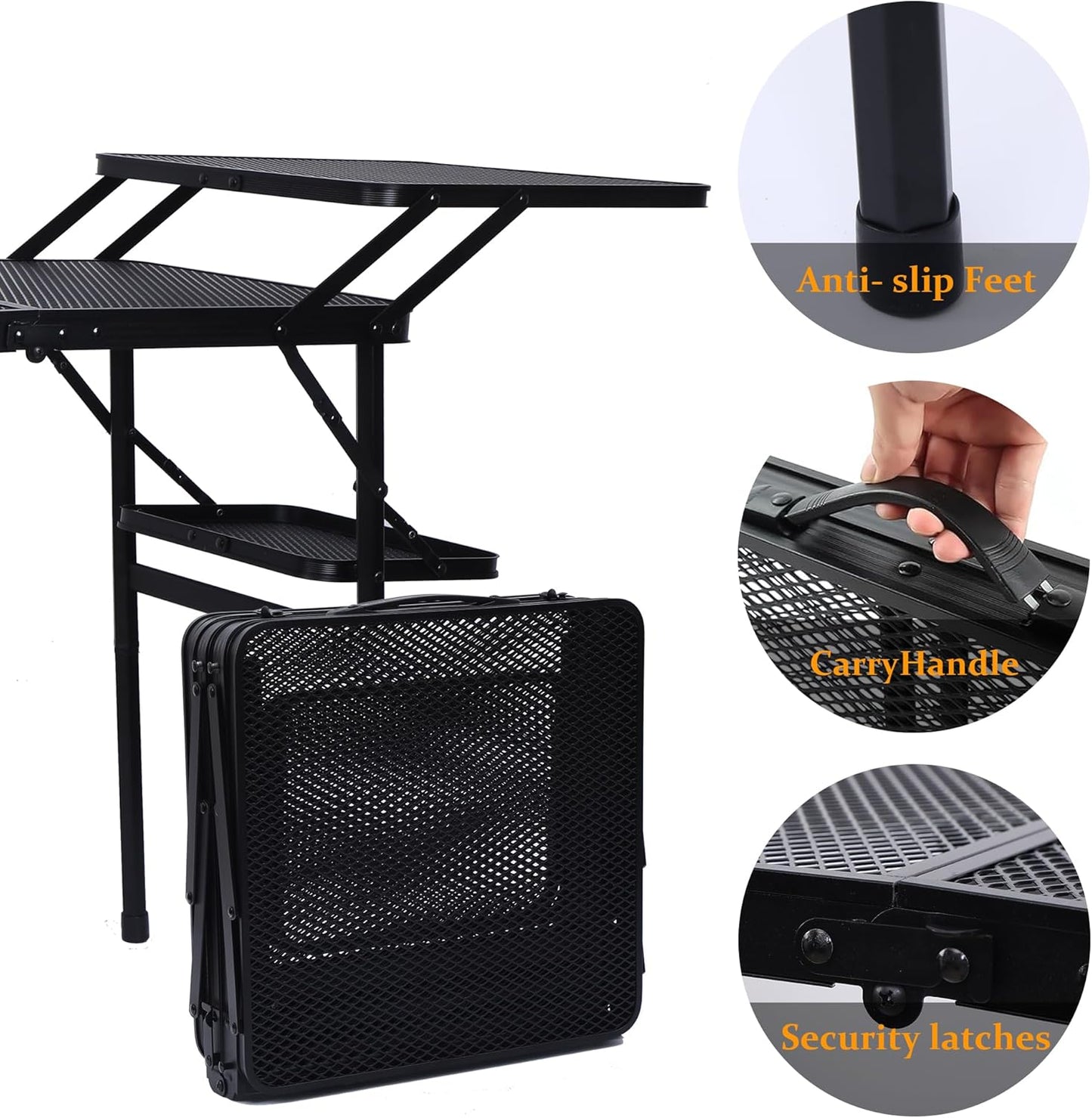 Nice C Camping Table, Compact Folding Table, Grill Table, Outdoor Tables, Camping Tables That Fold Up Lightweight, with 4 Side Tables & Mesh Net for BBQ, Camping