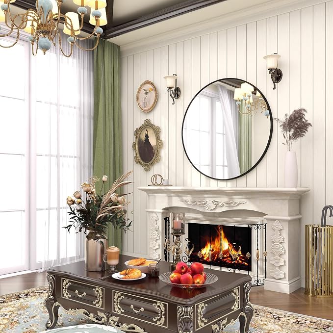 BEAUTYPEAK 24 Inch Round Mirror, Metal Frame Circle Mirror, Wall Mounted - Image 8