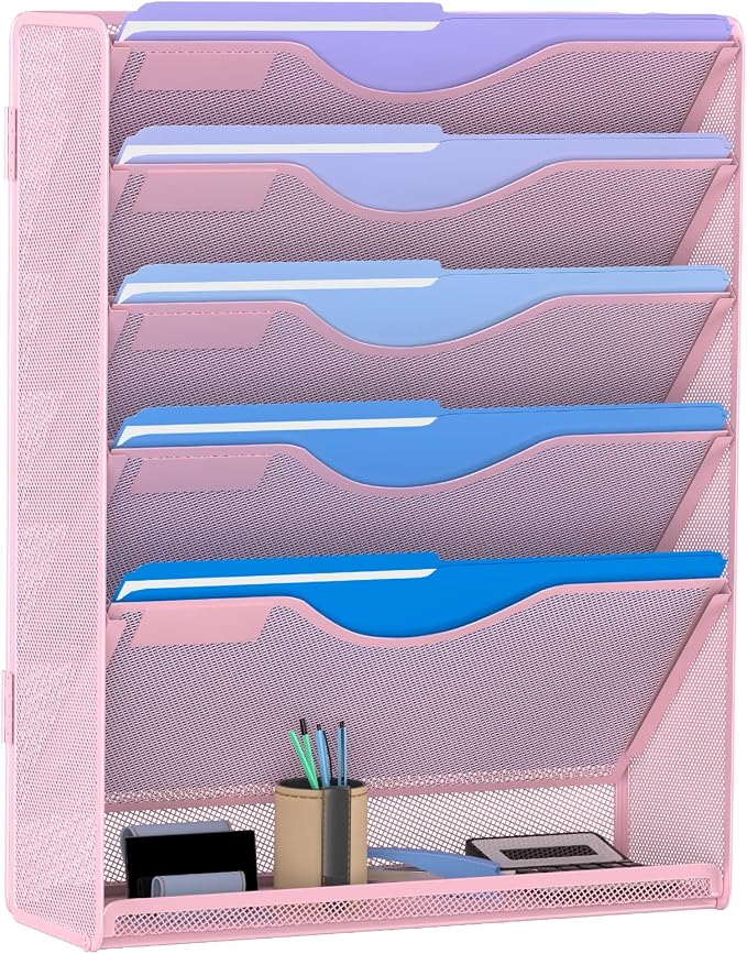 Gawerk 6 Tier Hanging File Organizer, Mesh Wall File Holder Paper Folder Rack by Gawerk