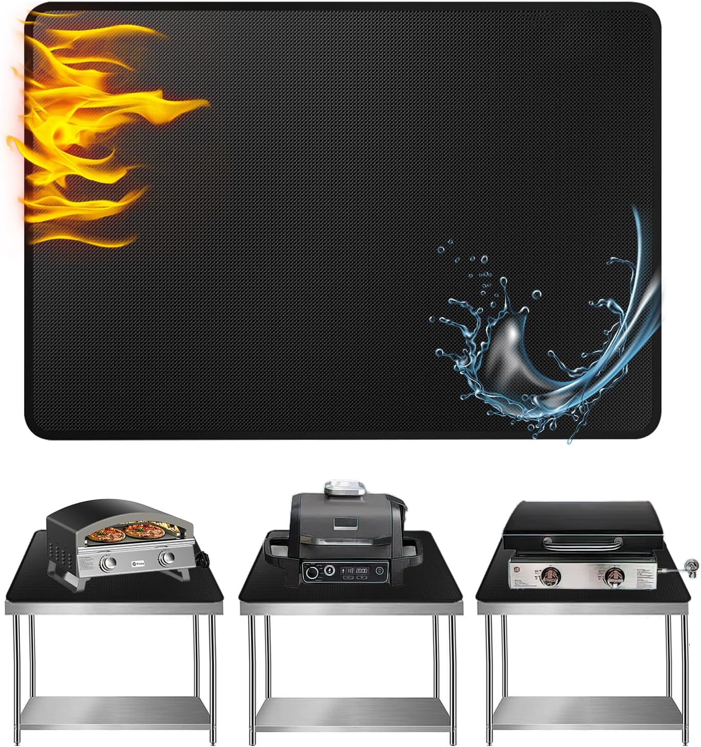 Heat Resistant Grill Mat, 24 x 31 inches Double-sided fireproof and waterproof BBQ protection mat Multi-Purpose for Grills Pizza Ovens Smokers Black