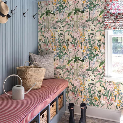 JiffDiff Floral Wallpaper Peel and Stick 17.3"x118" Pink Farm Wildwood Stick on - Image 4
