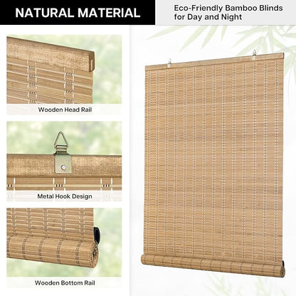 LazBlinds Cordless Bamboo Blinds, Bamboo Roll Up Shades - Image 2