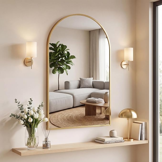 OLIXIS 26x38 Inch Arched Gold Bathroom Mirror by OLIXIS