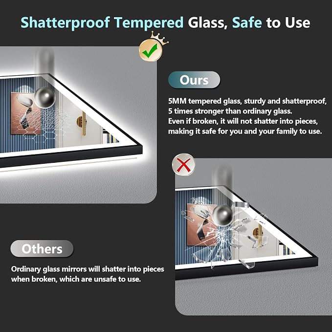 50x32 Black Framed LED Bathroom Mirror - Image 8