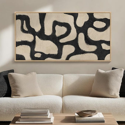 Framed Abstract Neutral Horizontal Wall Art Bedroom, Large Abstract Canvas - Image 2