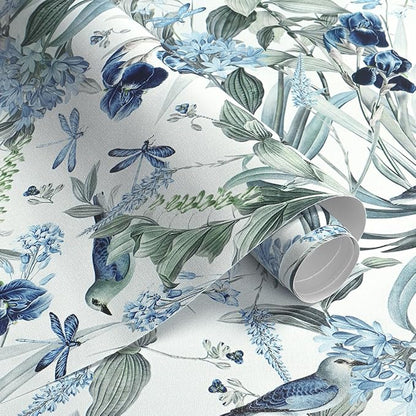 Floral Wallpaper Peel and Stick Blue Flower Contact Paper 16.9inch x118.1inch - Image 5