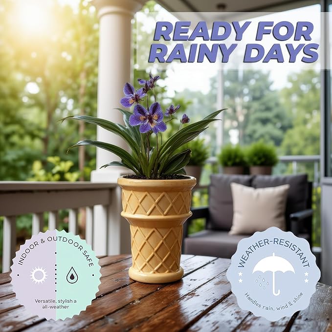 Fun & Unique Giant Ice Cream Cone Planter & Vase Quirky Large Ceramic 12” Tall Indoor Outdoor Vase for Plant Lovers – Perfect for Multiple Plants or Statement Garden Art