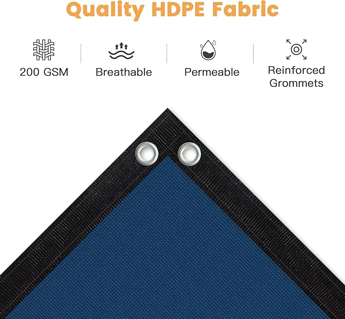 VICLLAX Shade Fabric Sun Shade Cloth with Every 2 FT Grommets for Patio Garden Pergola Cover Canopy 19x23 FT, Dark Blue