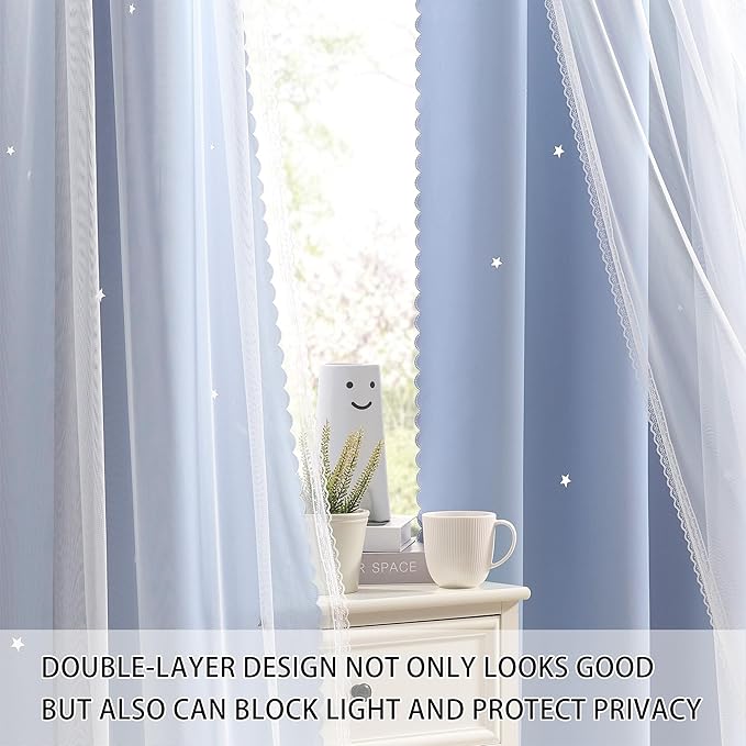 XiDi Light Blue Curtains for Bedroom, Girls Room Blackout Curtains, Kids Room - Image 3