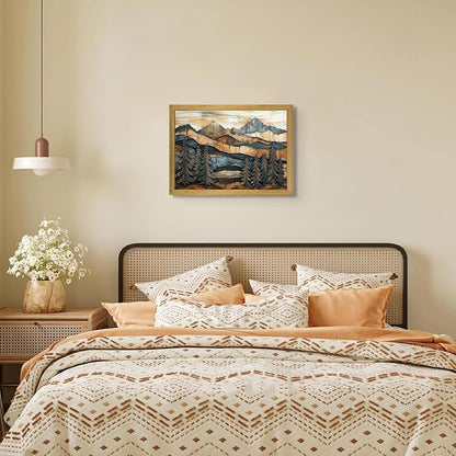 Vintage Boho Mountain Wall Art, Framed Landscape Canvas Wall Art, Nature Forest - Image 9