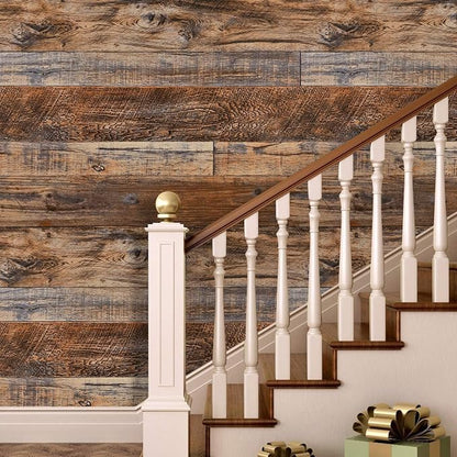 WENMER 23.6" x 394" Brown Wood Peel and Stick Wallpaper Shiplap Self Adhesive - Image 3
