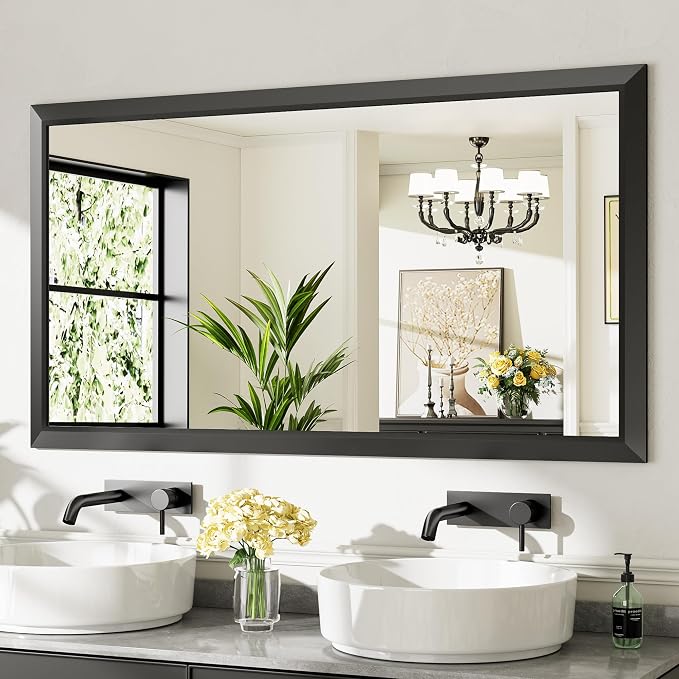 Briivue 55.1x30.1 Inch Black Bathroom Mirror by Briivuemodernmirrors