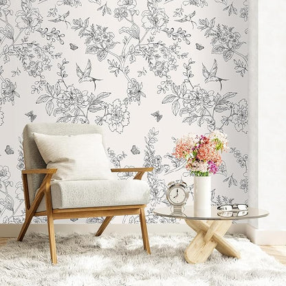 Froluya Black and Cream White Floral Wallpaper Peel and Stick Wallpaper - Image 3