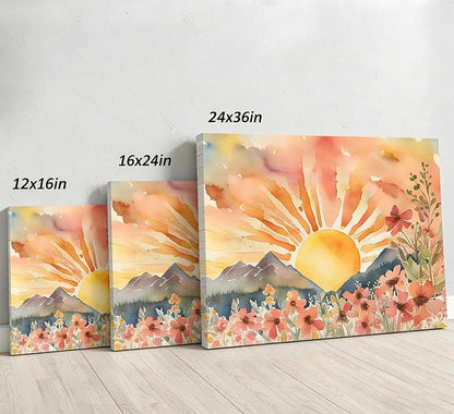 Boho Sun Canvas Wall art Mid-Century Modern Abstract Bohemian Sunset in The - Image 5