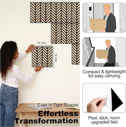 Mollywell Acoustic Panels, PVC Wood-Grain Decor, 12x12 Inch Carved Pattern - Image 5