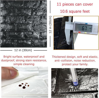 11PCS 3D Wall Panels Peel and Stick Faux Brick Wallpaper Black Self Adhesive - Image 5