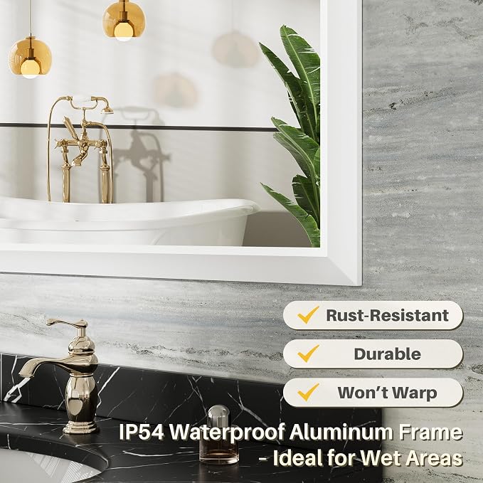 72x36 Inch White Bathroom Mirror - Image 3