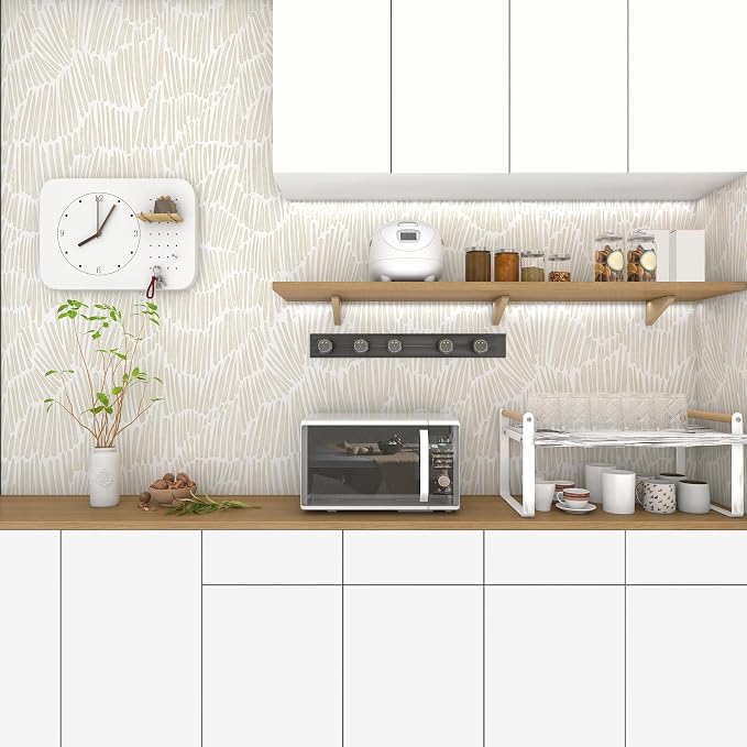 Theper Beige Modern Striped Peel and Stick Wallpaper Boho 17.3"×590" Self - Image 7