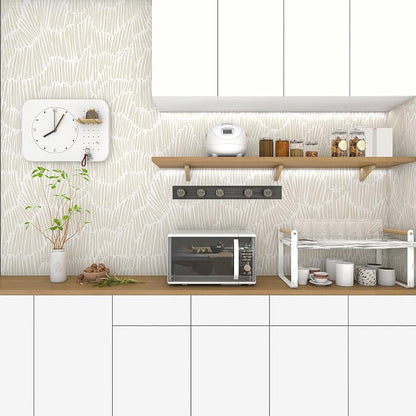 Theper Beige Wallpaper 17.3"×197" Modern Striped Peel and Stick Wallpaper Vinyl - Image 7