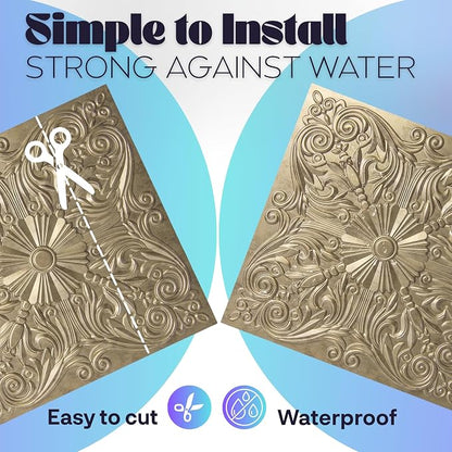 Art3d 12-Pack PVC Drop Ceiling Tiles, 2ft x 2ft, Floral Gold - Image 4