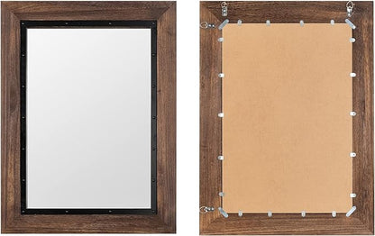 YOSHOOT Rustic Wooden Framed Wall Mirror, Natural Wood and Iron Bathroom Vanity - Image 5