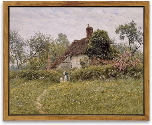 InSimSea Framed Canvas Wall Art Vintage Decor, Classical Landscape Watercolour by InSimSeaArt