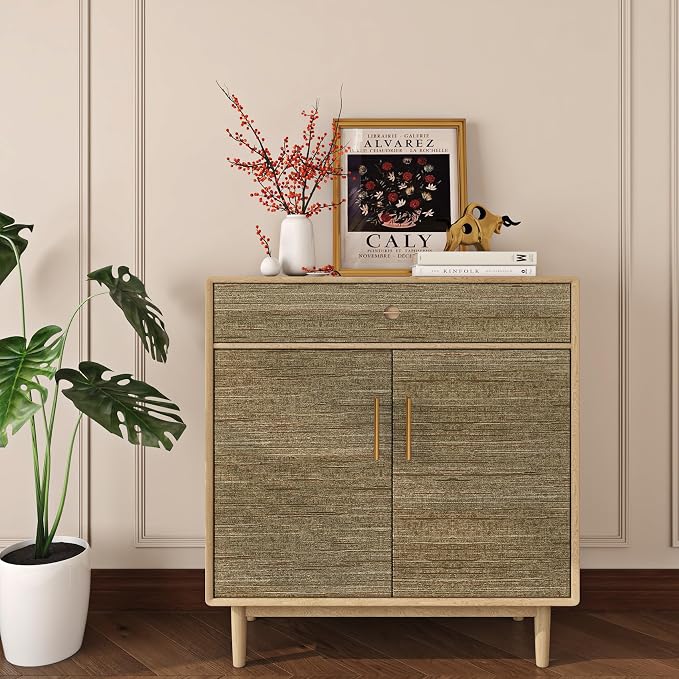 Livelynine 15.8x394 Luxury Gold Textured Wallpaper Peel and Stick Grass Cloth - Image 4
