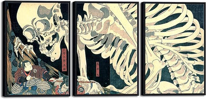 Wieco Art Black Framed 3 Piece Witch and Skeleton Ukiyo-E by Utagawa Takiyasha by WiecoArt