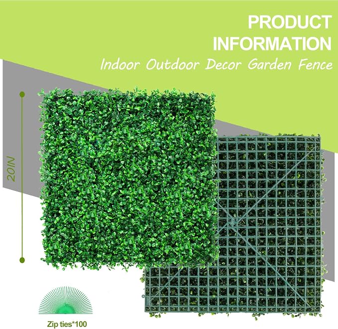 AOKIE 20"X20" Artificial Grass Wall, Party Garden Fence Decor - Image 3