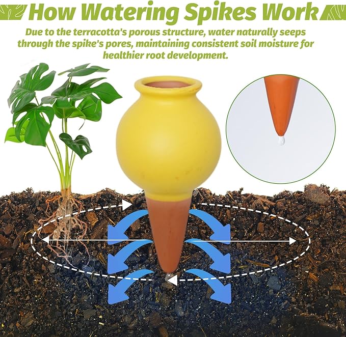 Terracotta Self Watering Spikes, 4 Pack Watering Bulbs for Indoor Outdoor Plants, Vacation Slow Release Plant Self Watering Planter Insert Devices, Colorful Water Globes While Away