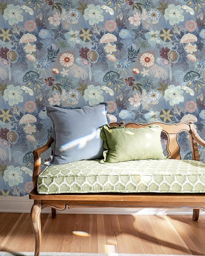Ismoon Floral Peel and Stick Wallpaper Vintage Blue Contact Paper Jellyfish - Image 4