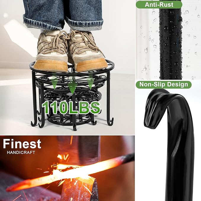 ZUIYIN 7 Pack Metal Plant Stands for Outdoor Indoor, Anti-Rust Iron Flower Pot Stands Outdoor Plant Stands, Indoor Floor Plant Holder Heavy Duty Plant Shelf for Patio, Home Garden Decor Racks(Black)