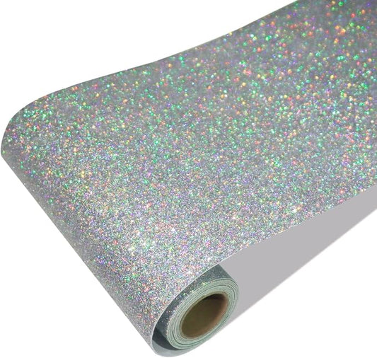 CRE8TIVE Silver Holographic Glitter Wallpaper Border Fabric Glitter Wallpaper by CRE8TIVE