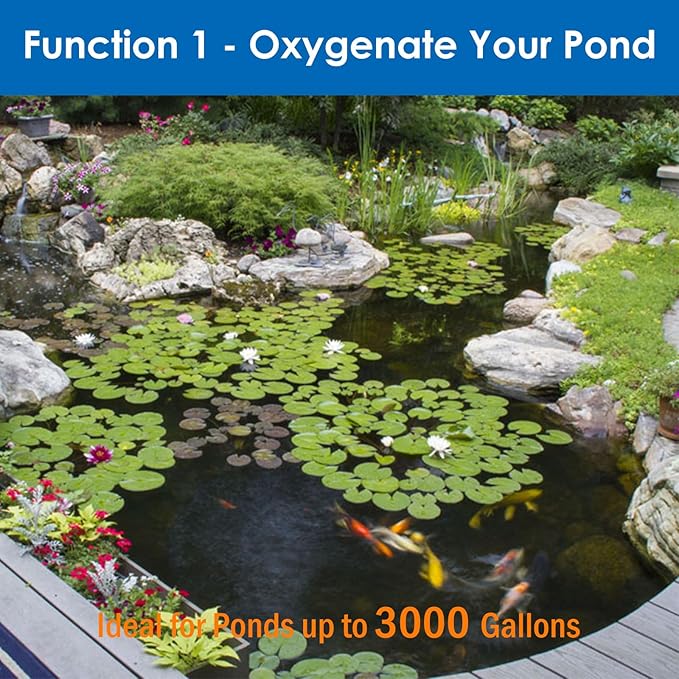 AquaMiracle Pond Aeration Kit Pond Air Pump Koi Pond Aerator for Pond up to 3000 Gallons Pond Deicer All-in-One Pond Aeration System with 4-Outlet Airline Tubing Air Stones Check Valves