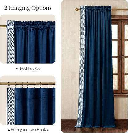 NICETOWN Rod Pocket Embroidered Trim Velvet Curtains, 2 Panels, Elegant Window - Image 6
