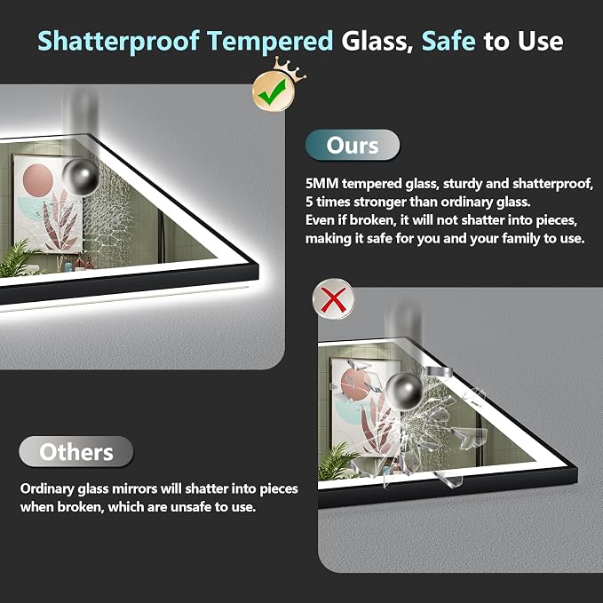 48x32 Black Framed LED Bathroom Mirror - Image 8