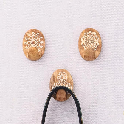 Indian Shelf 6 Lb- 3 Pieces Decorative Wood Adhesive Wall Hooks–Boho Peel and - Image 9