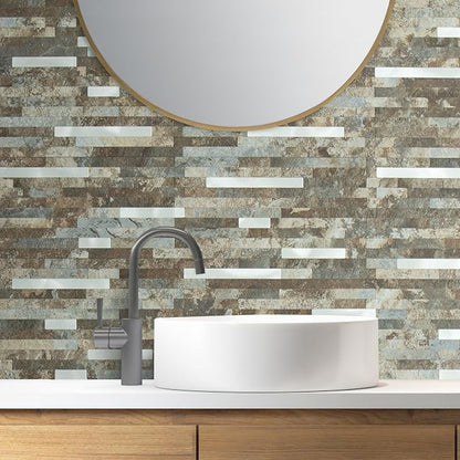 AULIGET 2 Sheets Beige & Brown Slate Peel and Stick Backsplash, PVC Mixed Metal - Image 4