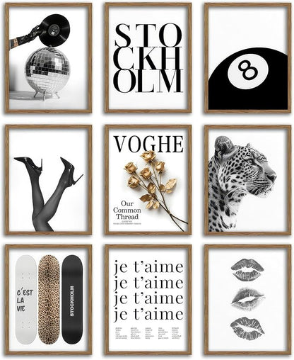Stockholm Style 9 Pcs Fashion Gallery Wall Art Set, Modern Editorial Leopard by Unknown
