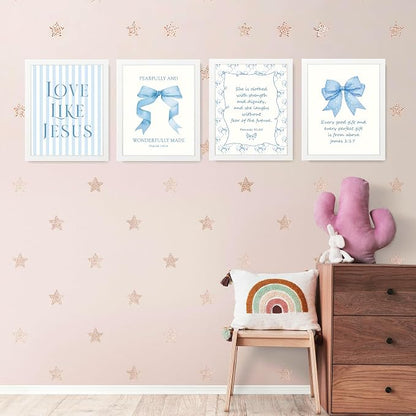 LARTSFRO Coquette Blue Bow Jesus Wall Art Decor Posters, Light Blue Bow Room - Image 3