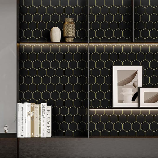 Black and Gold Wallpaper Geometric Peel and Stick Wallpaper - Image 2
