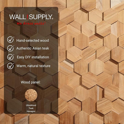 Wall!Supply 3D Wall Panels – Reclaimed Hexagon Asian Teak Wood in Natural – - Image 4